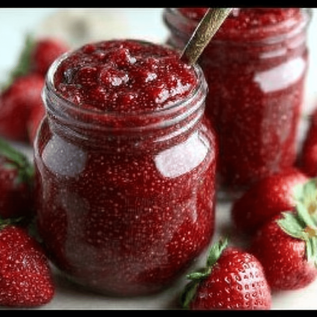 Homemade strawberry chia jam in jar