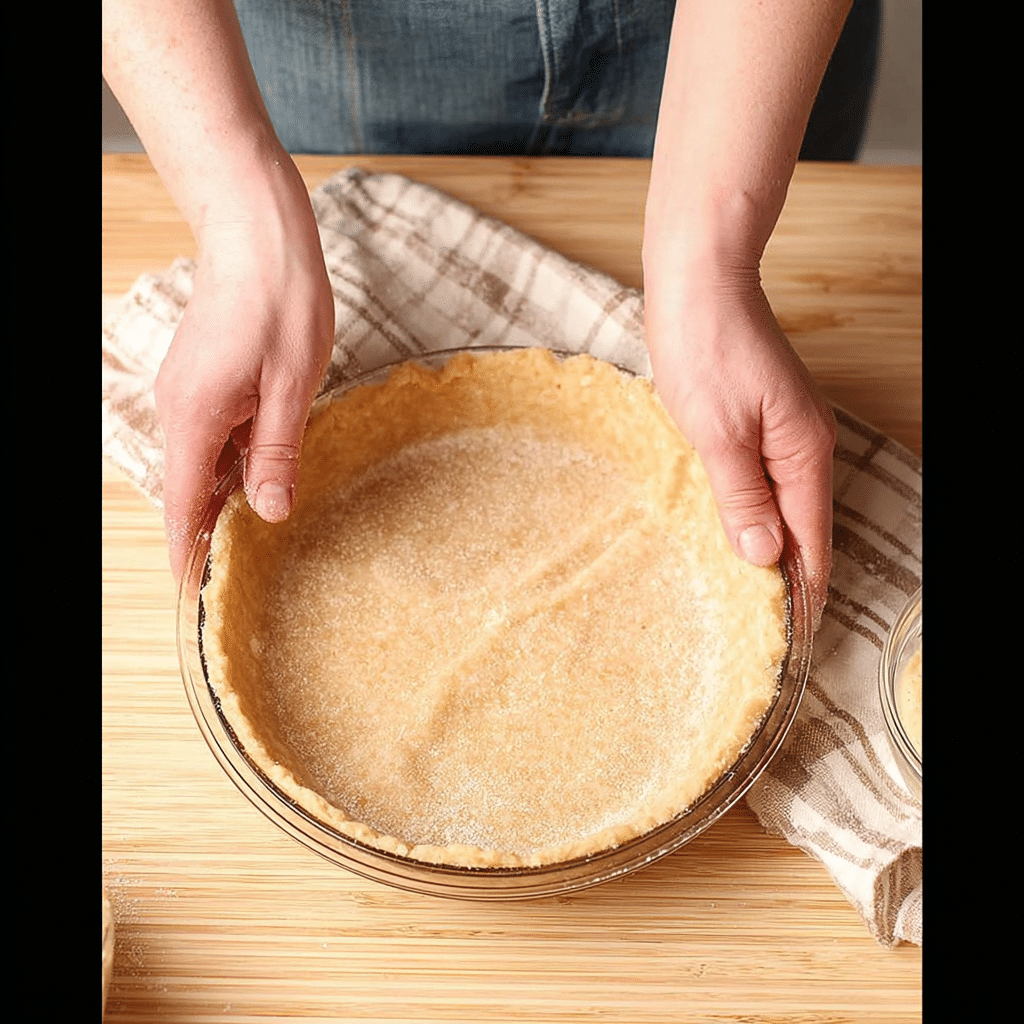 Pressing quick vegan pie crust into tart tin Pressing quick vegan pie crust into tart tin