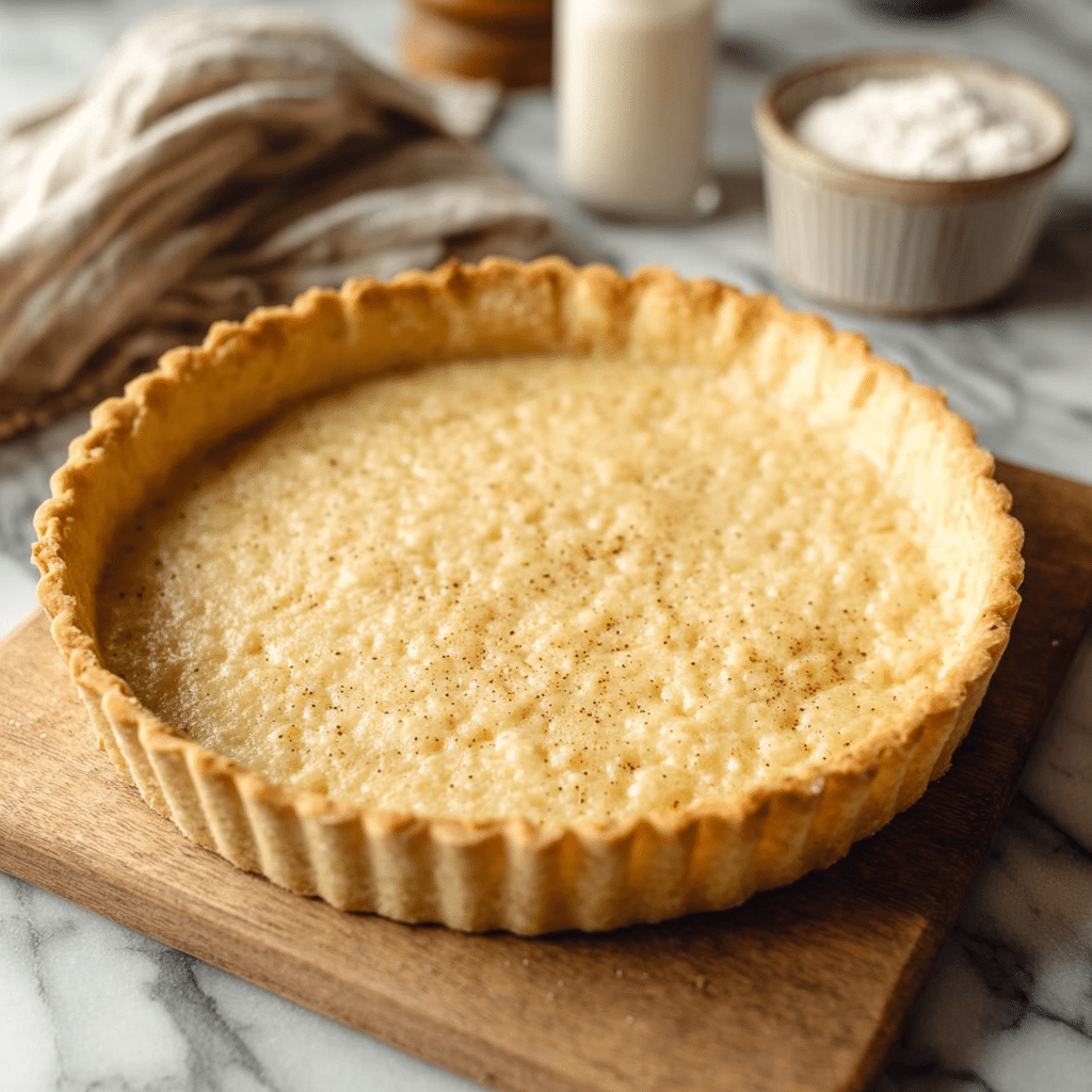 Quick vegan pie crust pressed into tart pan
