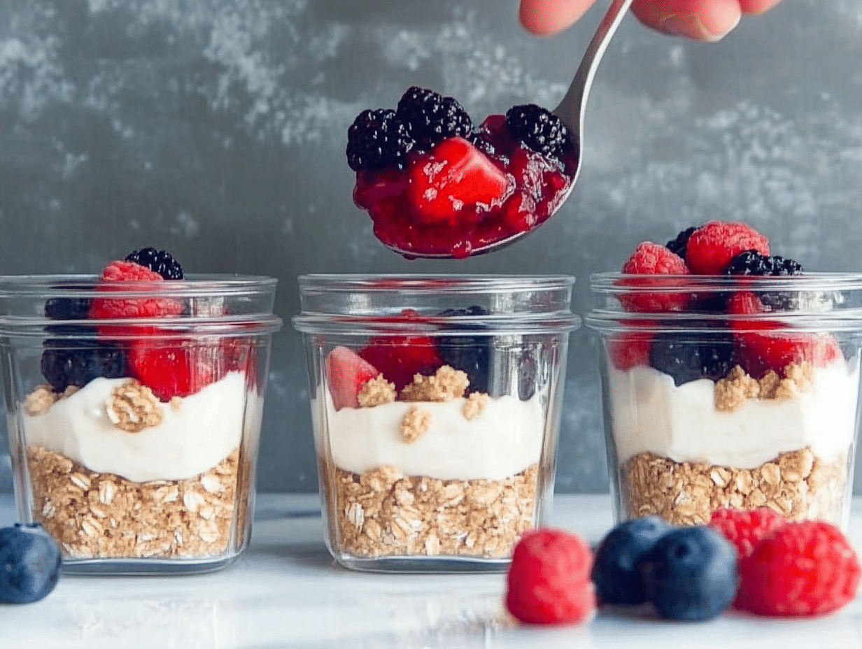 cheesecake-jar-layering-steps how to layer single-serve no-bake cheesecake jars