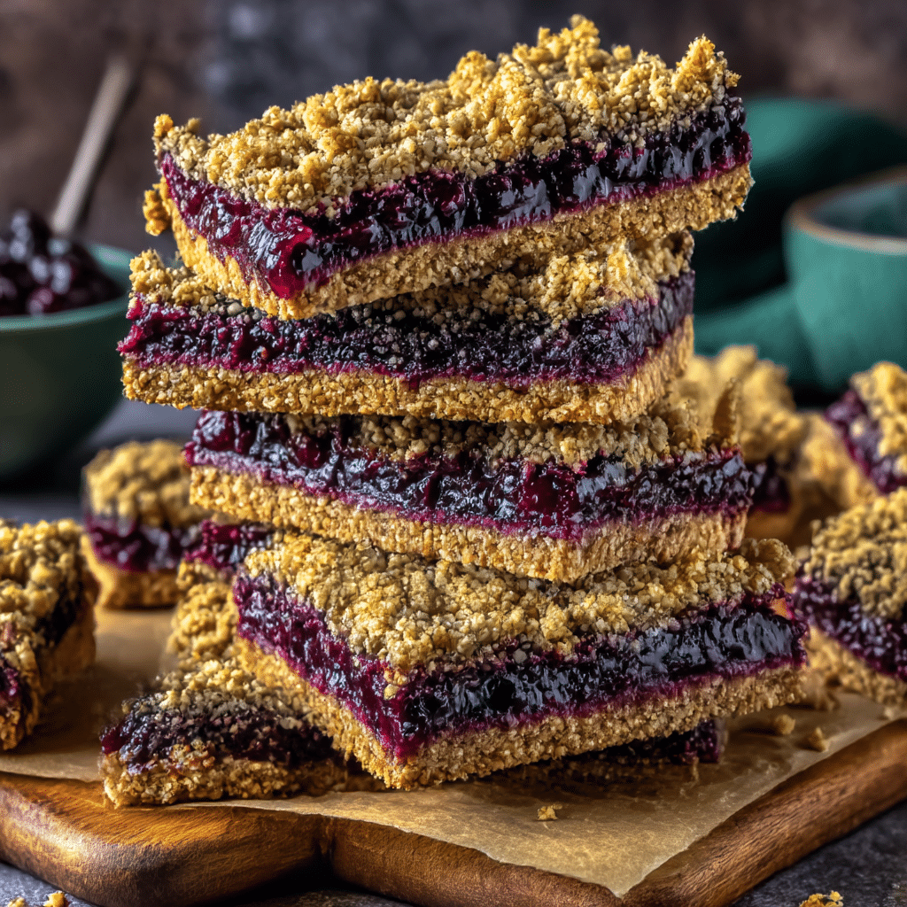 Chia jam bars on cutting board