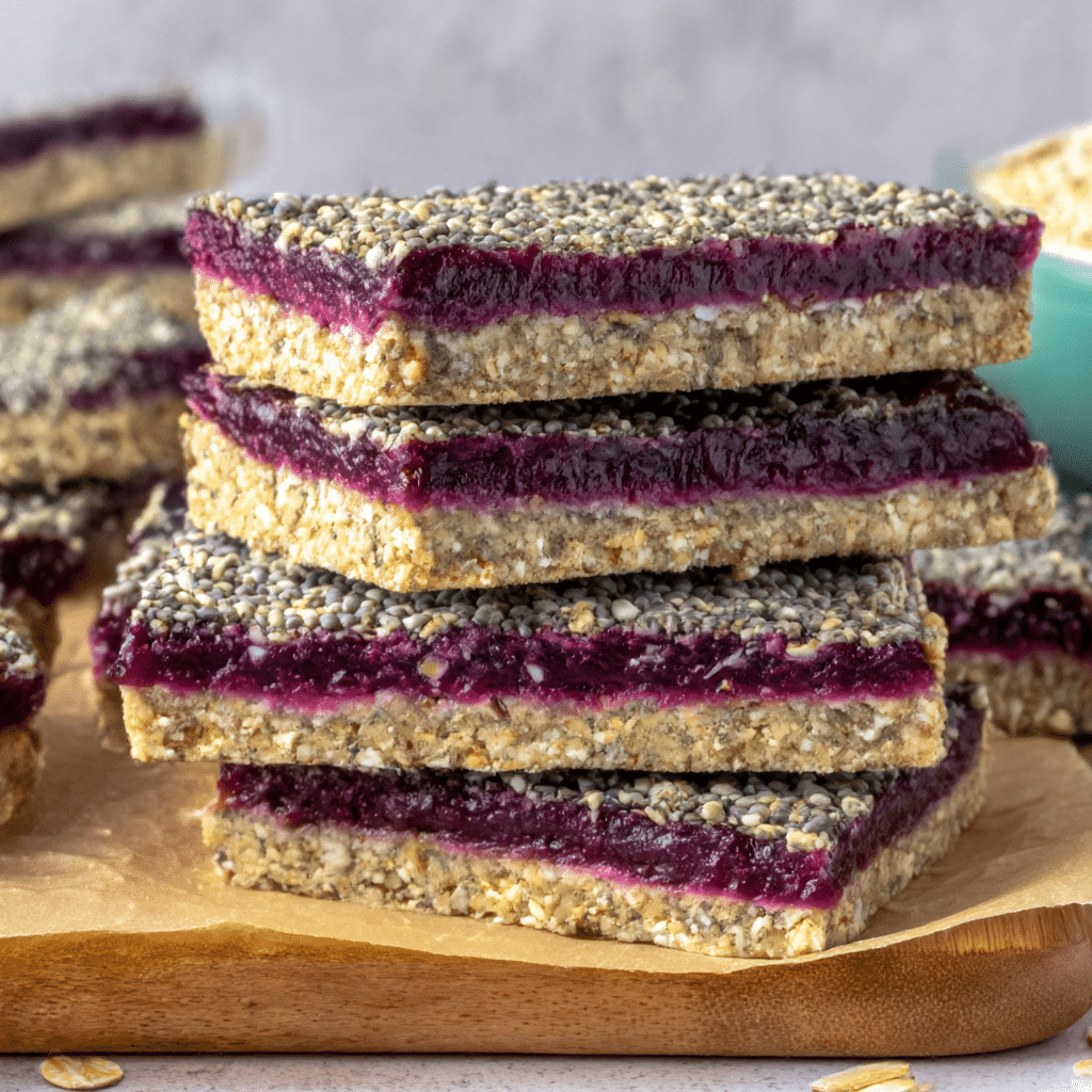 chia-jam-bars-featured. Chia jam bars on cutting board_