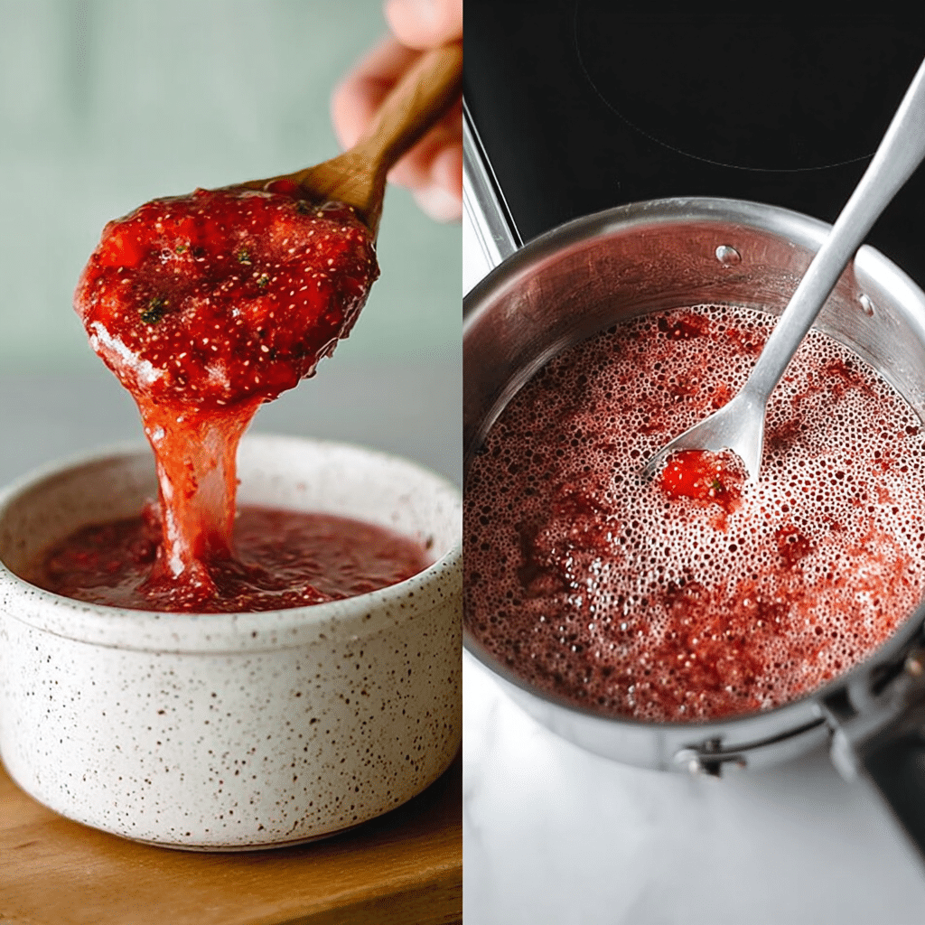 chia-jam-filling-guide-stirring Stirring chia seeds into fresh fruit for jam