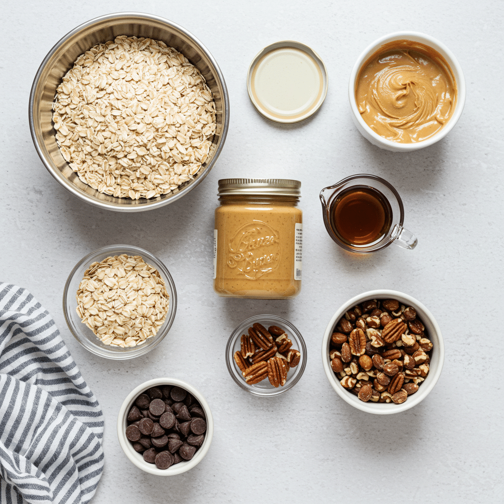 freezer-friendly-no-bake-peanut-butter-oat-bars-ingredients Ingredients for Freezer-Friendly No-Bake Peanut Butter Oat Bars