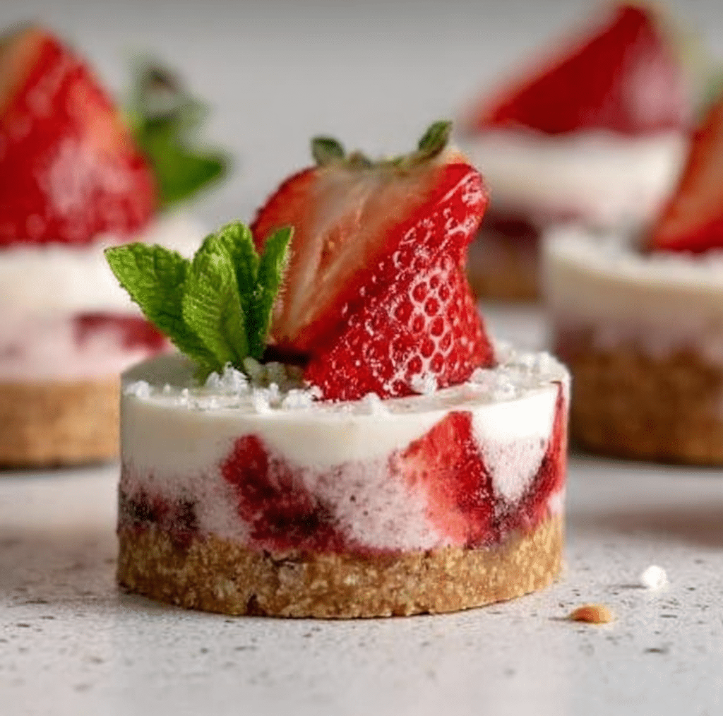 Gluten-free no-bake cake topped with fresh berries