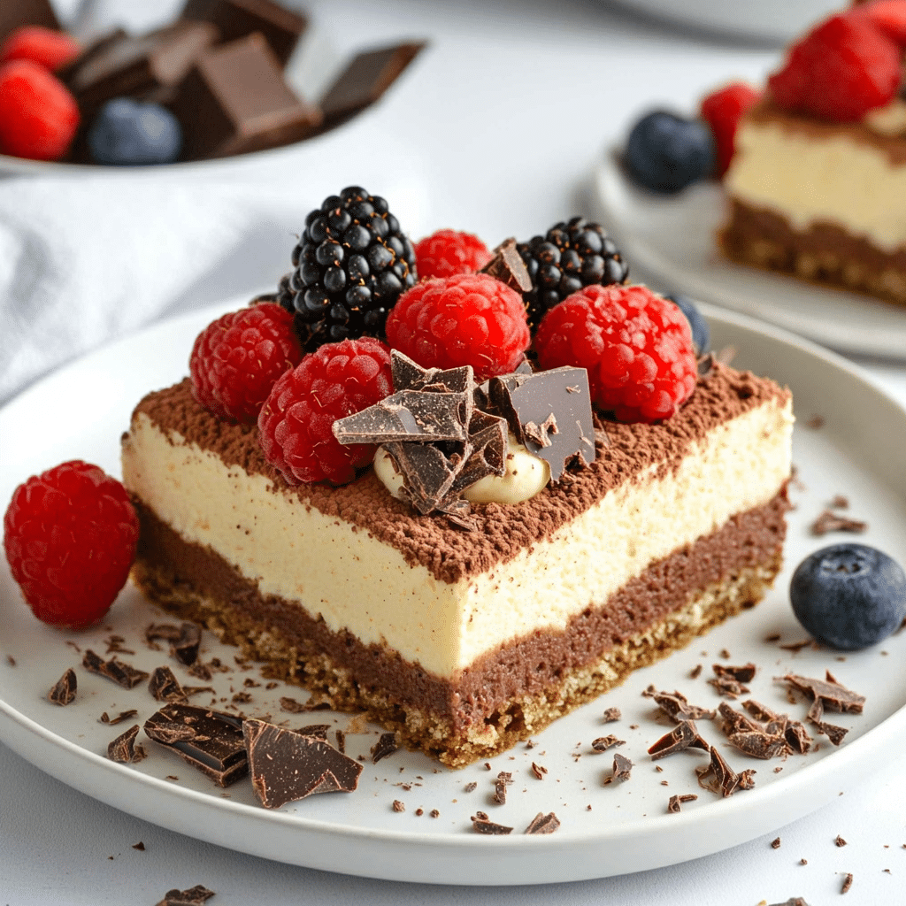 no-bake-chocolate-eclair-cake-serving Plated no-bake chocolate éclair cake slice
