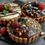 Three no-bake chocolate tart variations side by side