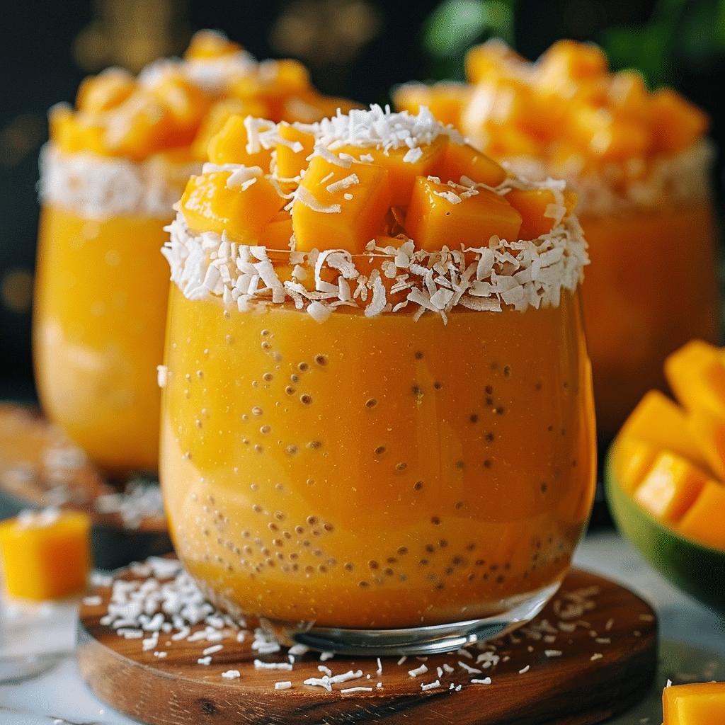 no-bake mango coconut chia cups in glass