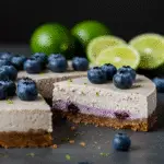 slice of vegan blueberry cheesecake recipe card