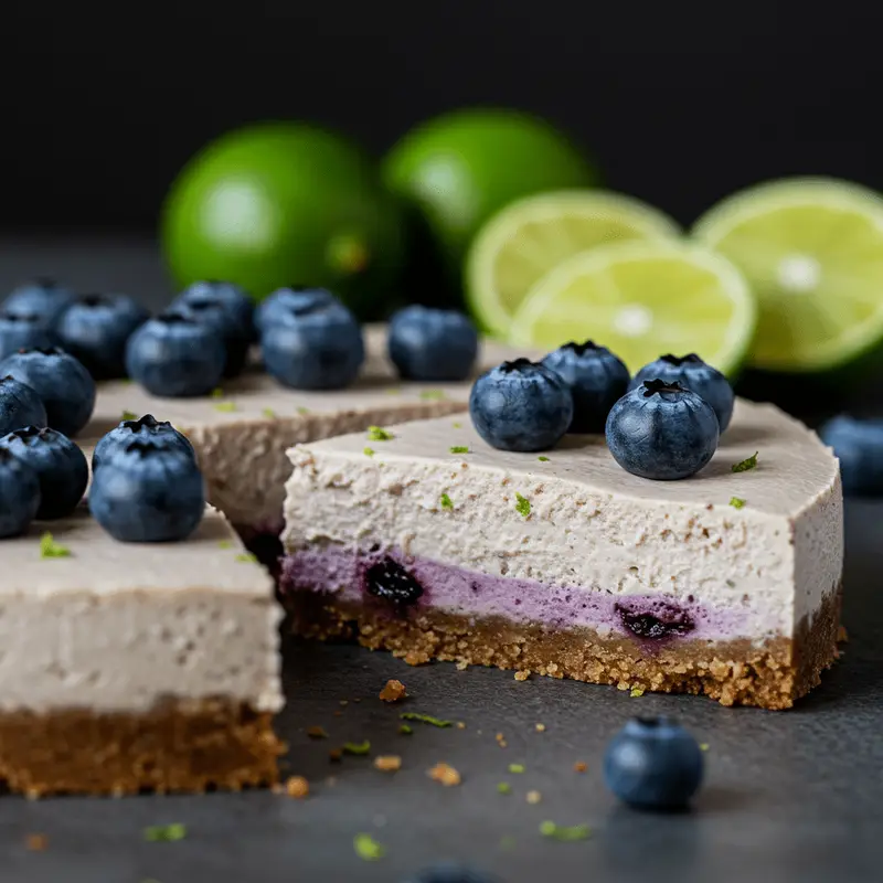 recipe card vegan blueberry cheesecake