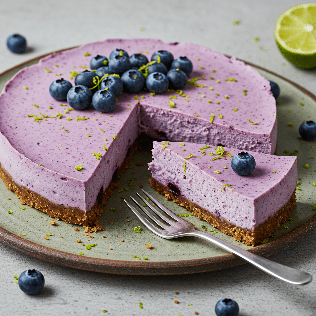 served vegan blueberry cheesecake