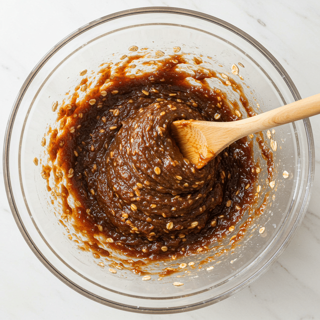 mixing oats with date paste