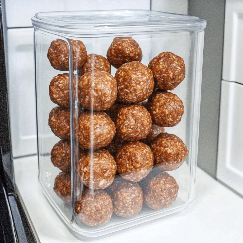 storing-high-protein-no-bake-energy-bites. Finished high-protein no-bake energy bites for recipe card
