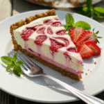 Single slice of strawberry cheesecake icebox cake served