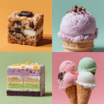 Assorted vegan desserts arranged on rustic table