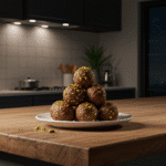 Dubai Chocolate Protein Balls on plate