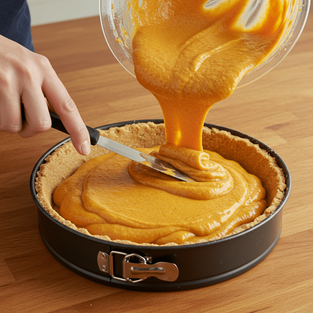 vegan-pumpkin-cheesecake-filling-layer Pumpkin filling for no-bake vegan cheesecake