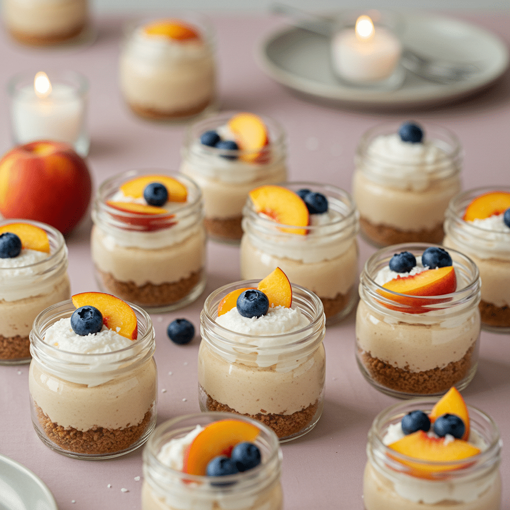 Individual vegan cheesecake cups on display